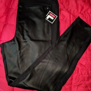 Lightweight sport fleece leggings w/ faux leather